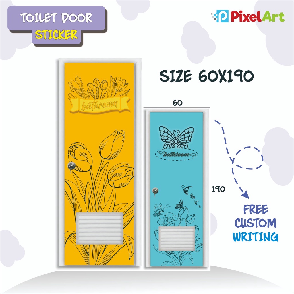 STICKER PINTU KAMAR MANDI STIKER KAMAR MANDI MOTIF TULIP SUDAH DI LAMINASI ANTI AIR DAN PANAS PREMIU