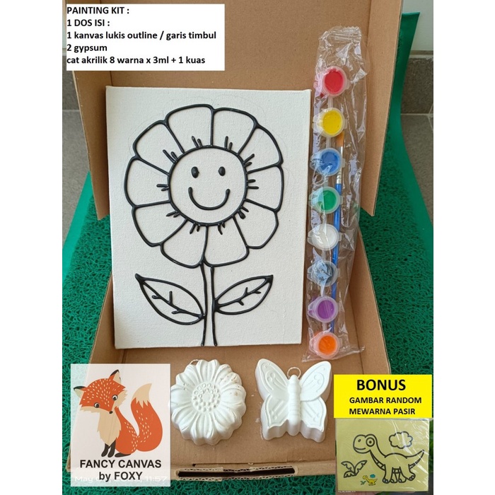 painting kit paket melukis anak kanvas gambar bunga gipsum gypsum