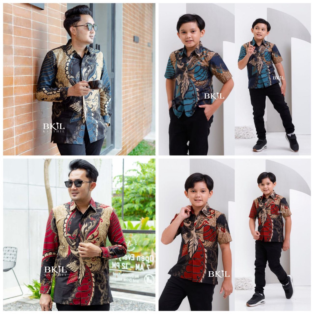 Baju batik pria Ayah &amp; Anak laki laki-kemeja batik pria modern-Batik anak laki laki lengan pendek-Batik pria modern-kemeja Batik pria