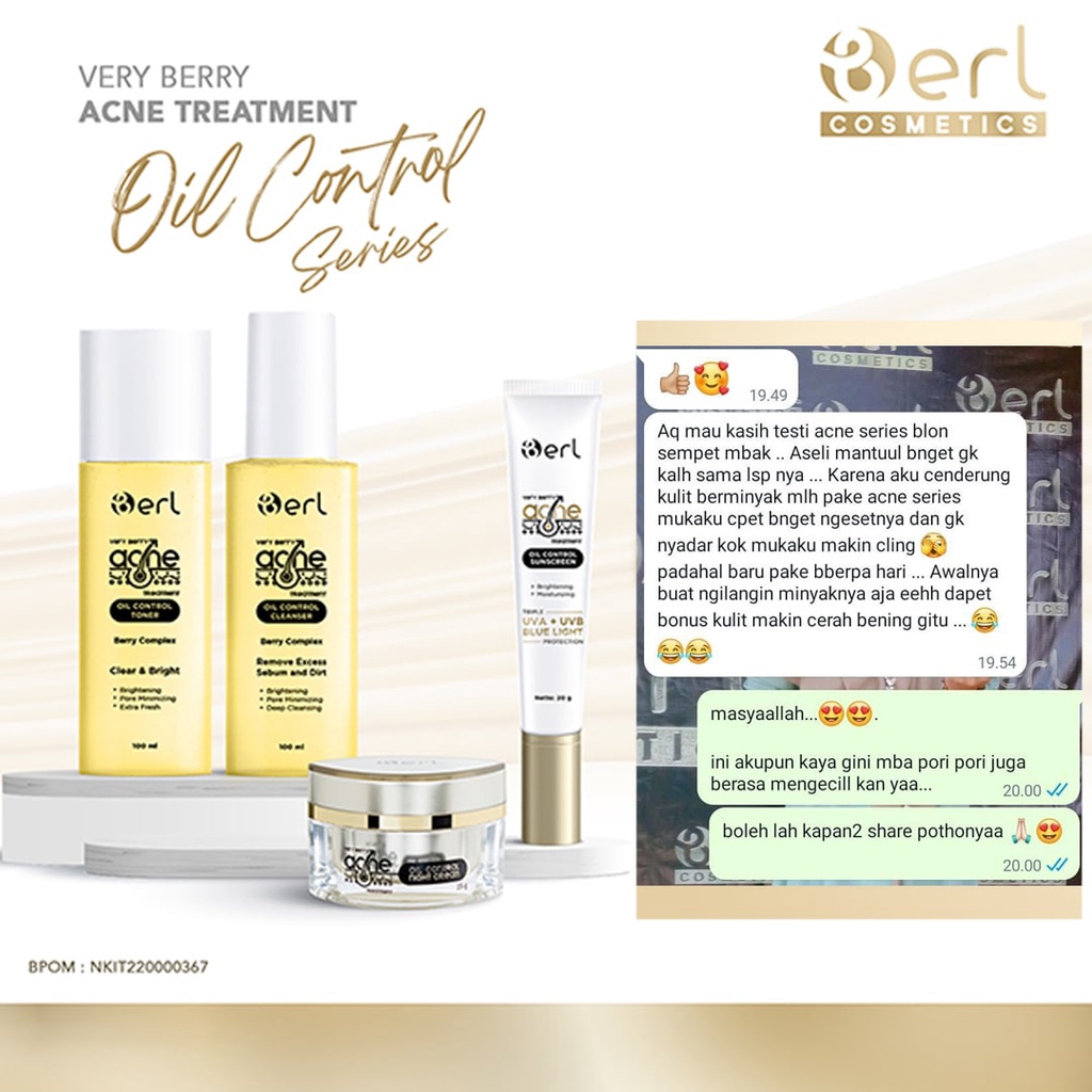 B Erl Acne Treatment Oil Control Night Cream Krim Malam Niacinamide Bakuchiol Salicylic Acid Pencerah Pelembab Kulit Kusam Wajah Menghilangkan Jerawat Pengecil Poripori Moisturizing Brightening Penghilang Flek Hitam BPOM