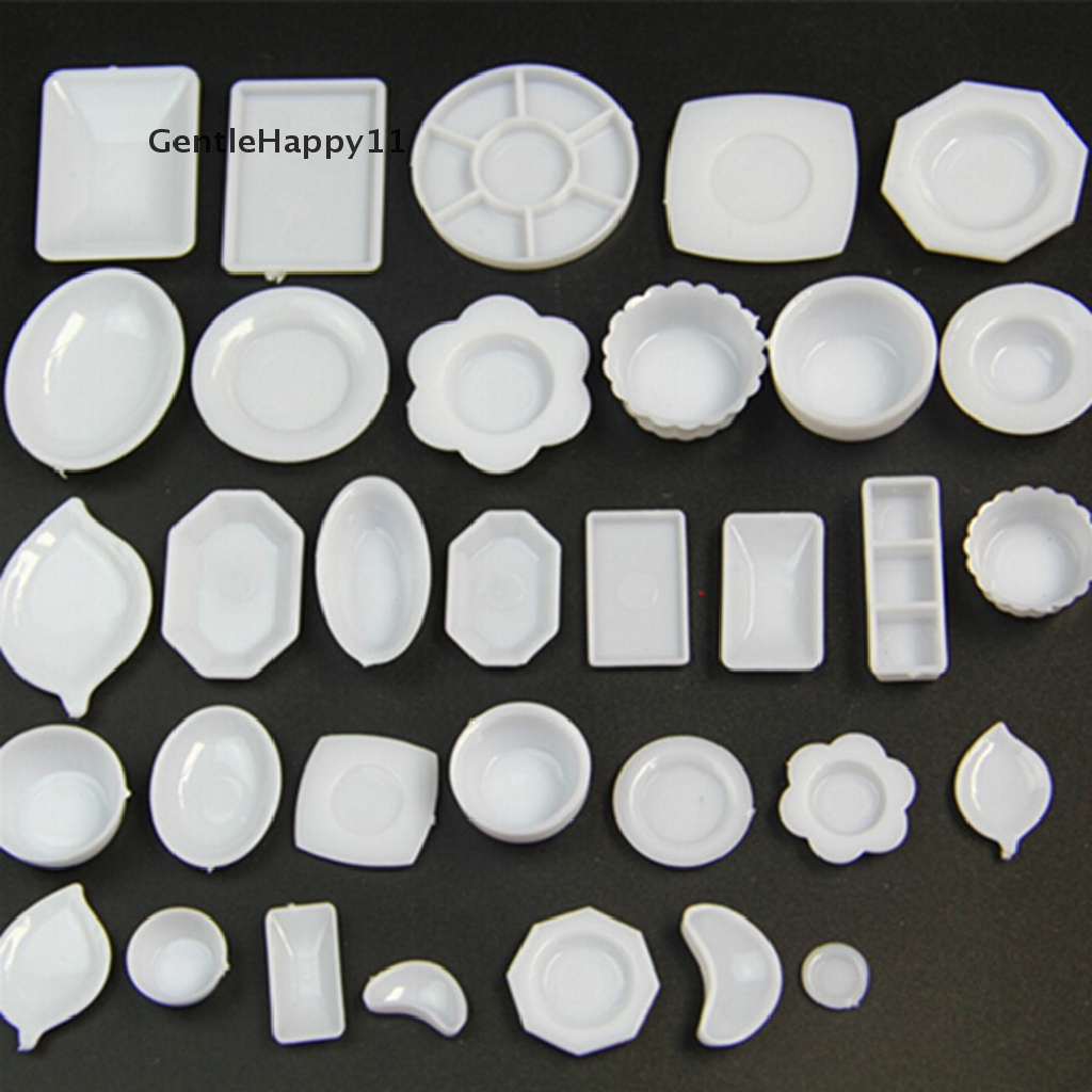 Gentlehappy 33pcs / Set Mainan Miniatur Piring + Gelas + Sendok + Garpu + Piring Bahan Plastik Untuk Aksesoris Rumah Boneka