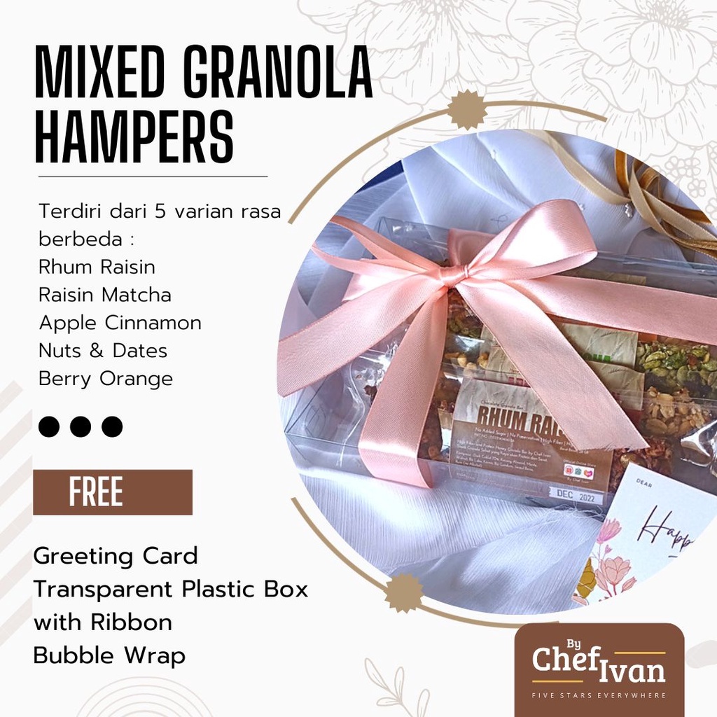 

Hampers Granola Paket Snack Sehat All Variant Kacang Kurma Madu Energy Bar Energy Bars Cemilan Sehat Granola Creation by Chef Ivan
