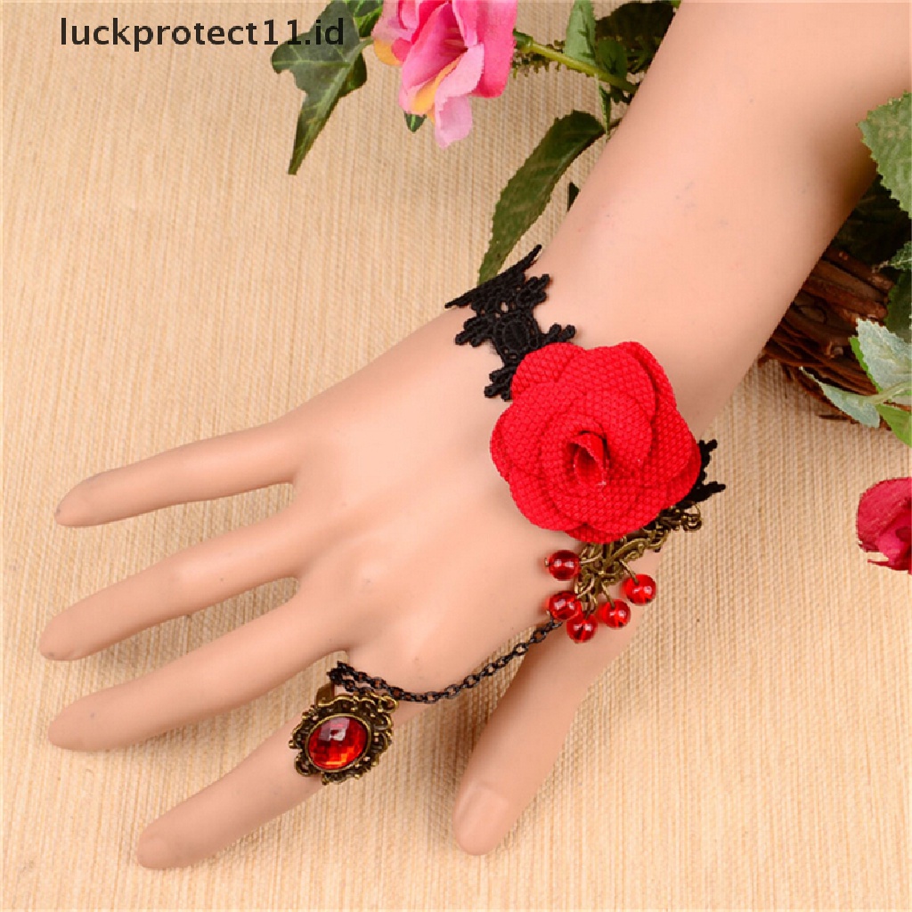 Gelang Renda Bunga Mawar Rumbai Gaya Gothic Retro Vintage