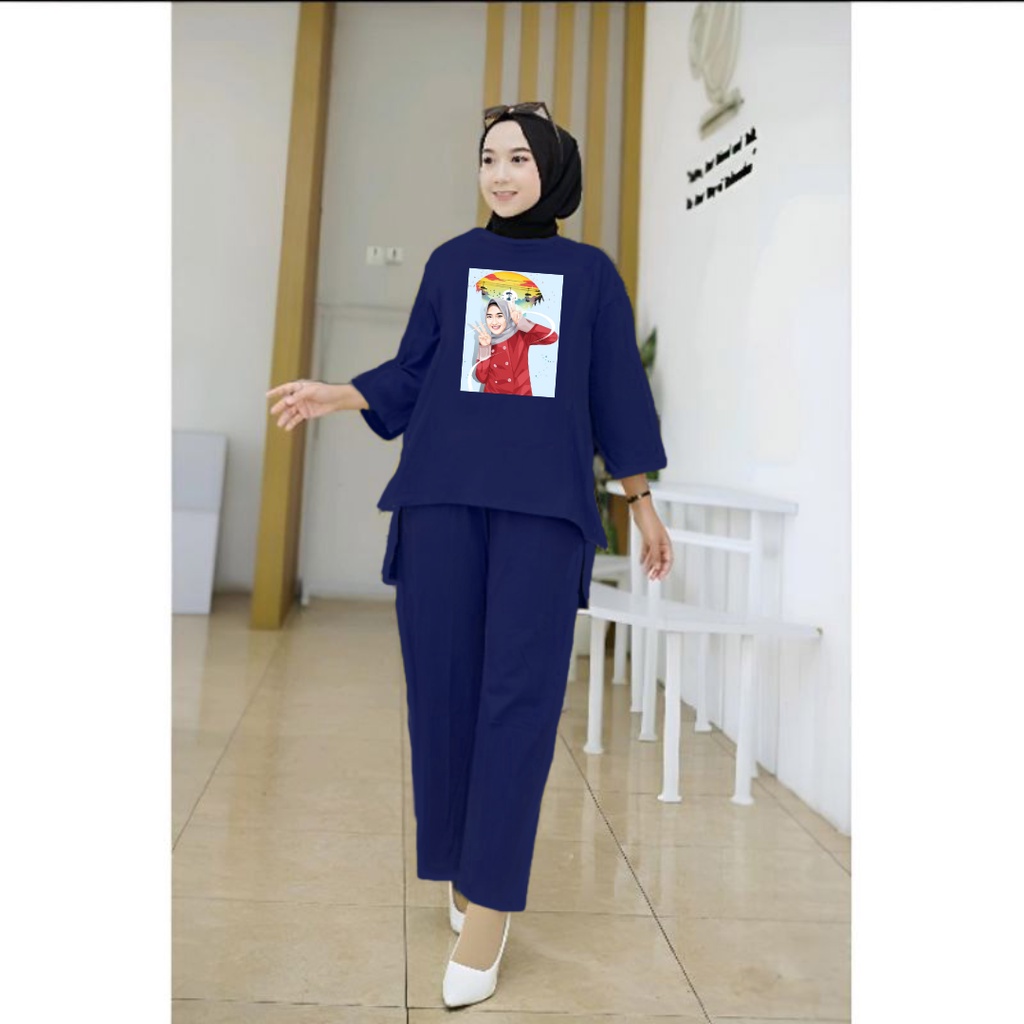 One Set Tunik Hijab Baju Merah/Setelan Tunik Senyawa