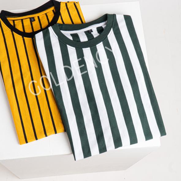 Kaos TShirt Pria | Motif Garis-Garis Vertikal | Casual Santai - Putih, S
