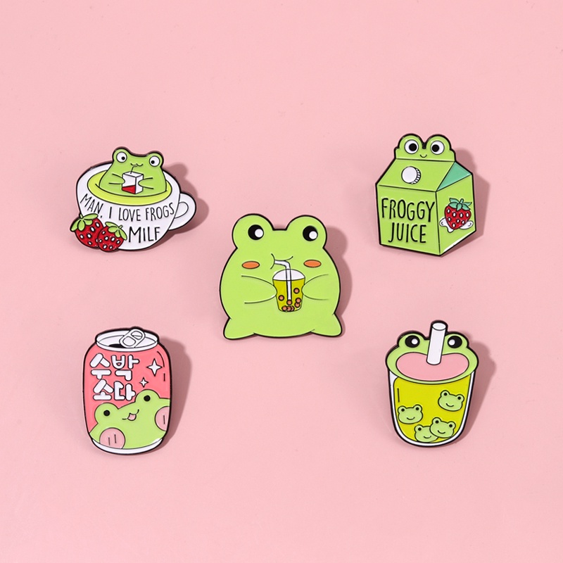 Bros Pin Enamel Desain Kartun Kodok Hijau Pasang Kerah Pakaian