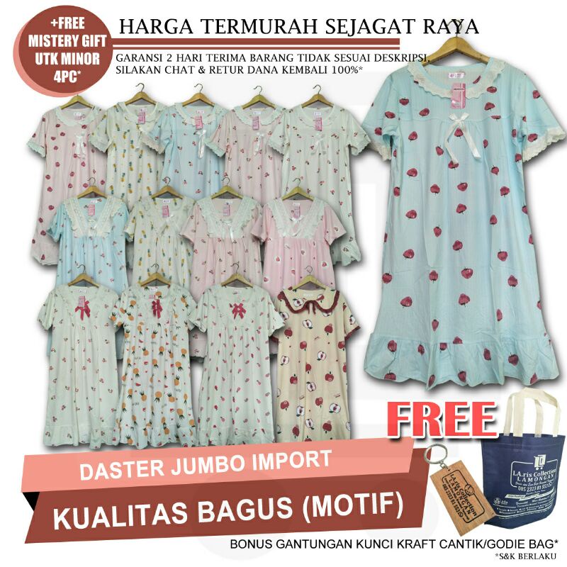 BAJU DRES PAKAIAN DASTER KEKINIAN JUMBO IMPORT PREMIUM KOREA JUMBO LD 130 TIDUR WANITA DEWASA