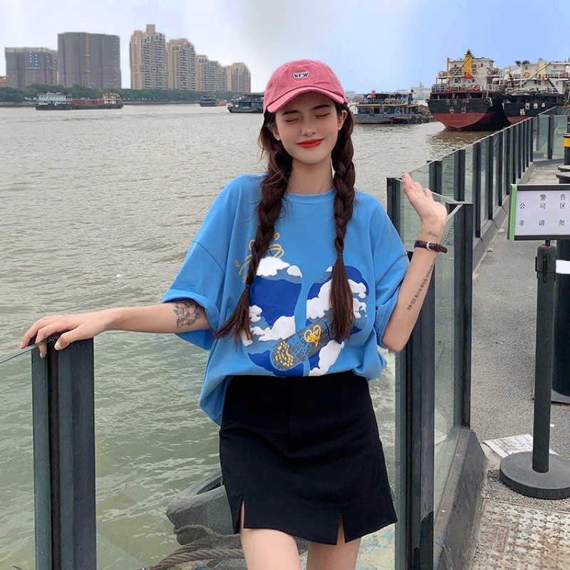 AMBER Kaos Atasan Wanita Lengan Pendek Oversize Printed T-shirt Baju Wanita Kekinian Korean Style