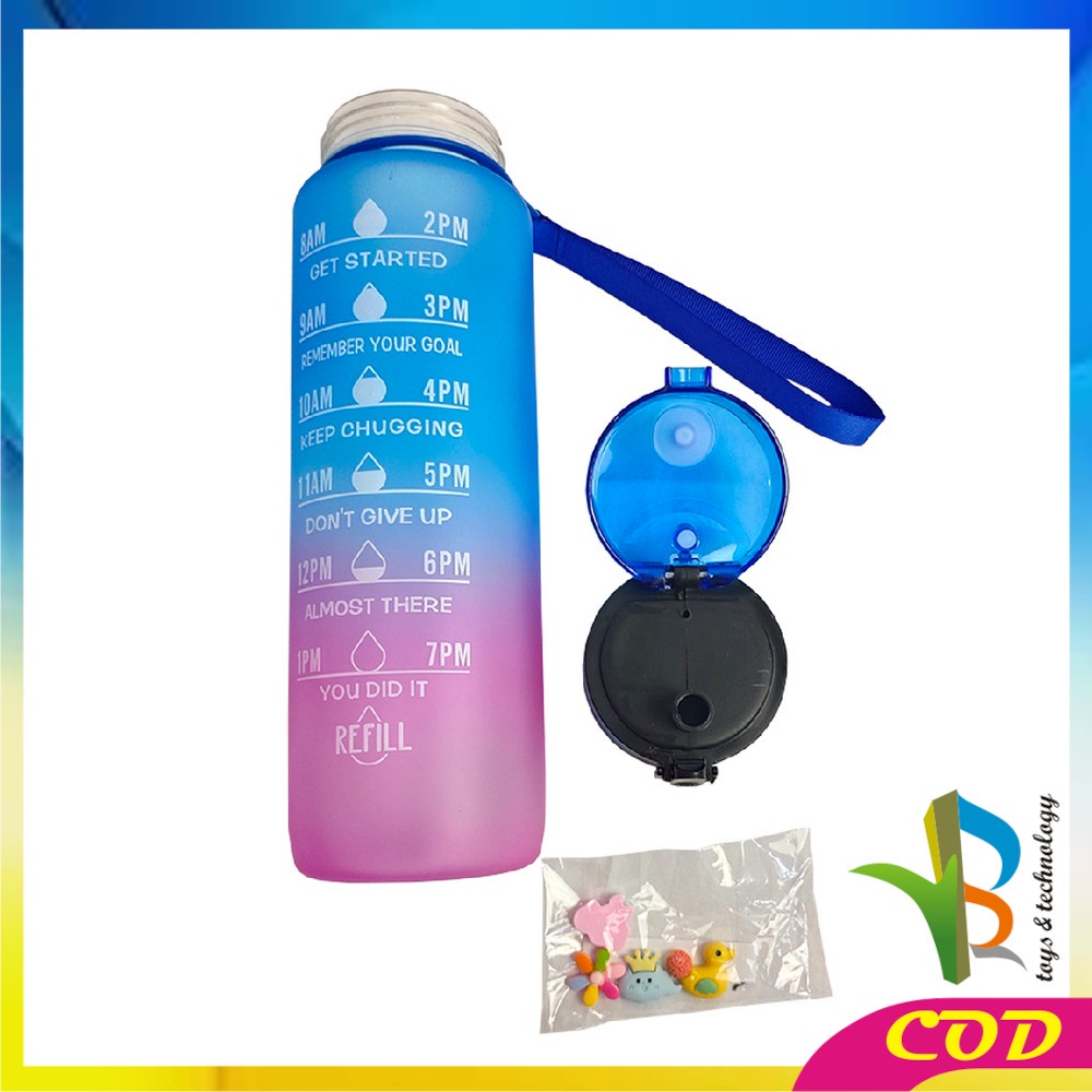 RB-C407 Botol Minum 1 Liter Gradasi Tumbler Olahraga Sport Unik Botol Motivasi Thumbler Penanda Waktu BPA FREE