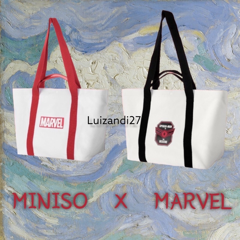 MINISO Tas Totebag Tote Shopping Bag Marvel  Canvas Kain Santai Berpergian Original Kuliah Anak Dewa
