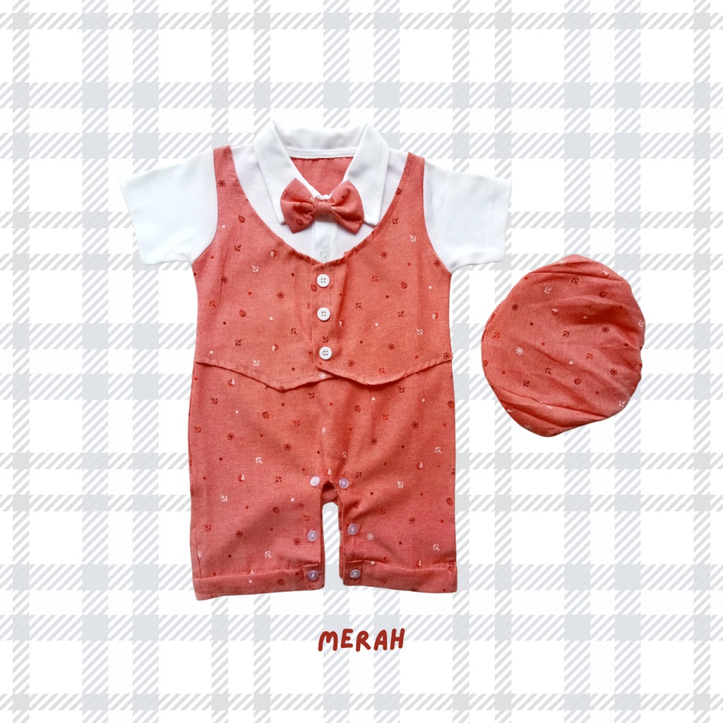 tuxedo anak laki laki tuxedo romper jumper tuxedo baby bayi 3-18 bulan free topi ARIEL TUXEDO JUMPER SET