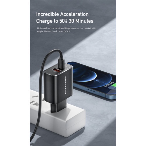 Wall Charger AWEI Charger Fast Charging 20W PD Dual USB Type C 3.0 - PD7