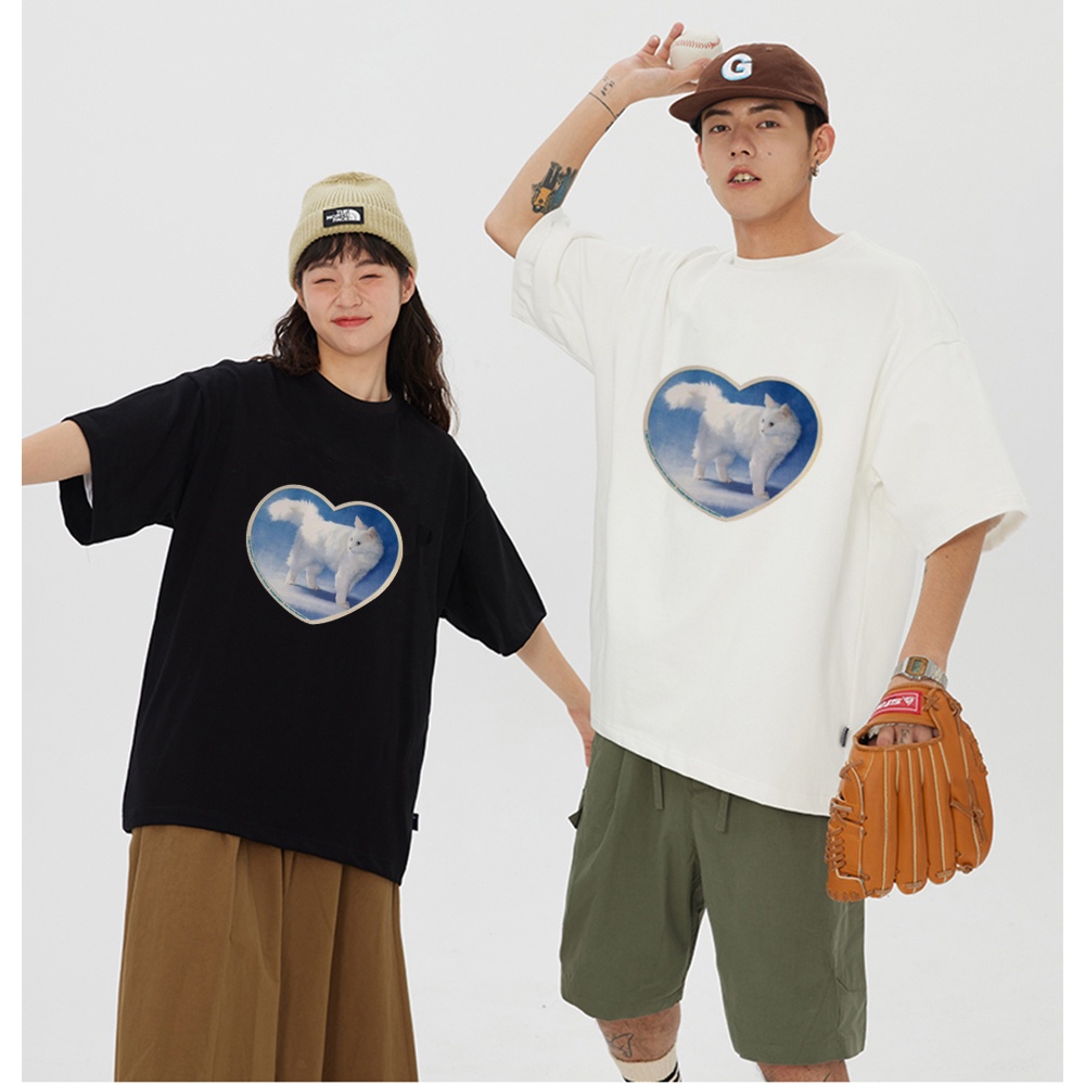 RDGF official shop 2023 winter new tops/T-shirt Oversize Caring Cat | Kaos Hitam/atasan kaos/Korean style/kaos couple/kaos murah/kaos hitam oversize