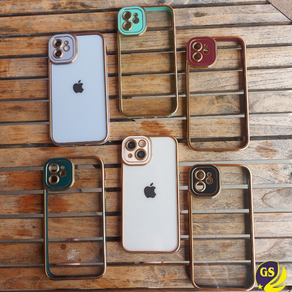 (1) Case IPHONE X XR XS MAX iPhone 11 11 Pro 11 PRO MAX PREMIUM BIG EYES MACARON CHROME TRANSPARANT SQUARE GOLD PLATING CAMPRO HYBIRD PROTECTION CAMERA PELINDUNG CAMERA