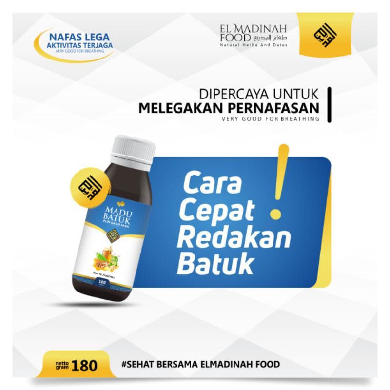 Madu Batuk Gamat EL MADINAH Plus Daun Saga dan Extrak Gamat Emas 180gr Meredakan Flu Batuk dan Demam