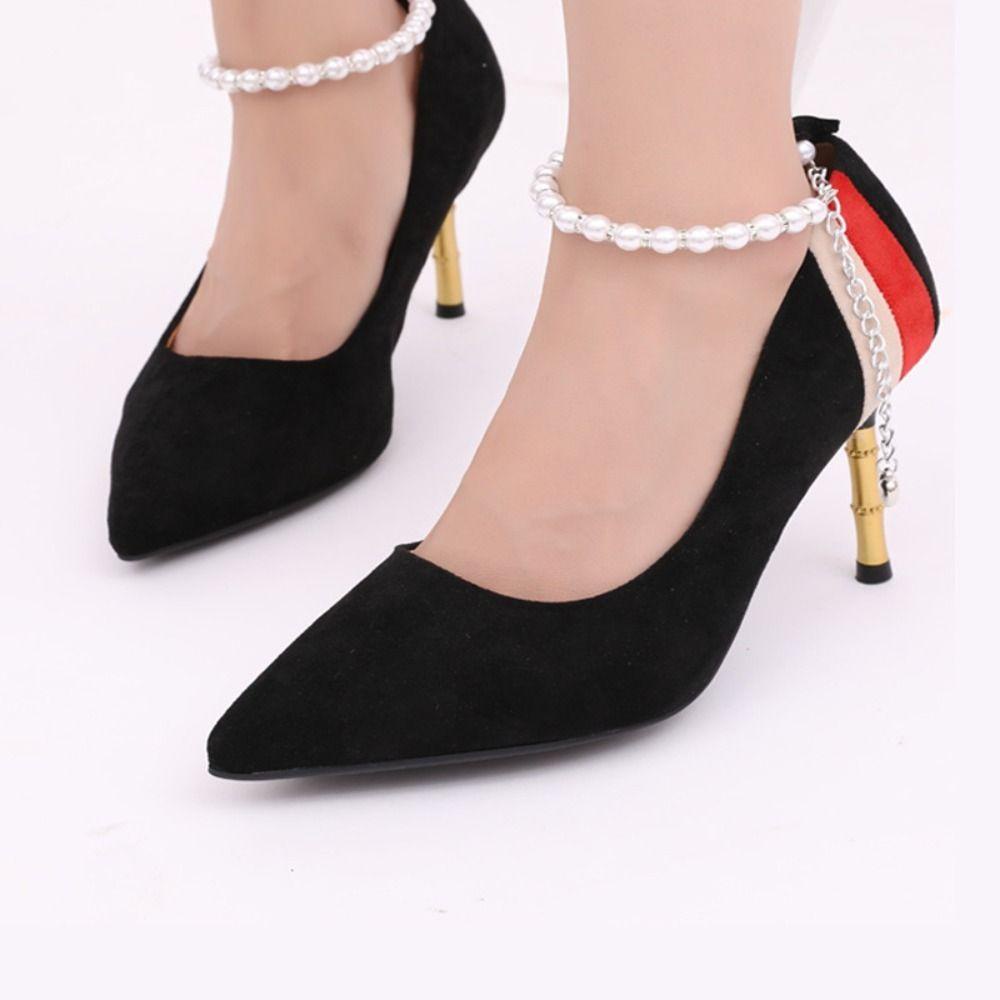 Sepatu Hak Tinggi Tali Tali Ikat Pita Ankle Holding High Heel Ankle Chain Rantai Mutiara Gelang Kaki Anti Selip High Heels Chain