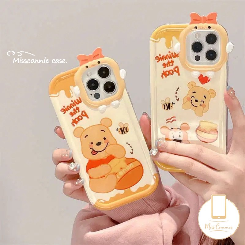 Cute Honey Ice Cream Cartoon Disney Winnie the Pooh Phone Case for Redmi 10A 9A 9T 10C 9C NFC PO CO M3 Creative 3D Bow Little Monster Lens Soft Back Cover