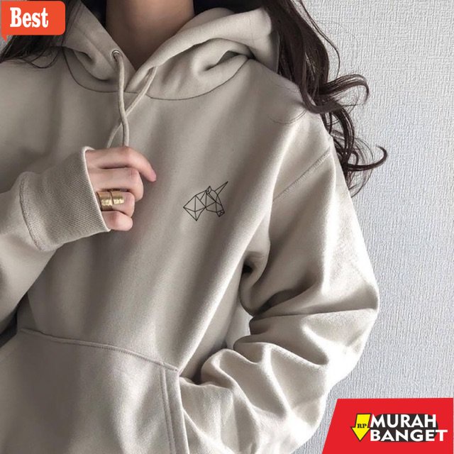 jaket wanita kekinian 2022 Thesilversky Unicorn Logo Hoodie Beige
