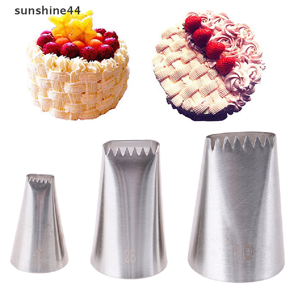 Sunshine 3pcs Ujung Mulut Pipa Icing Desain Keranjang Weave Bahan Stainless Steel