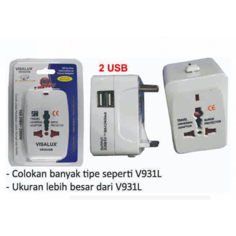 Travel Universal Adaptor 2 USB Port Charger Universal Visalux V935USB