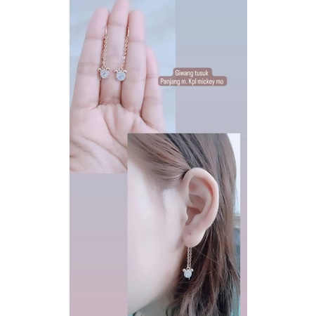 giwang model panjang nori + m . kepala mickey mp / giwang perak asli silver 925 lapis emas? giwang fashion wanita terbaru