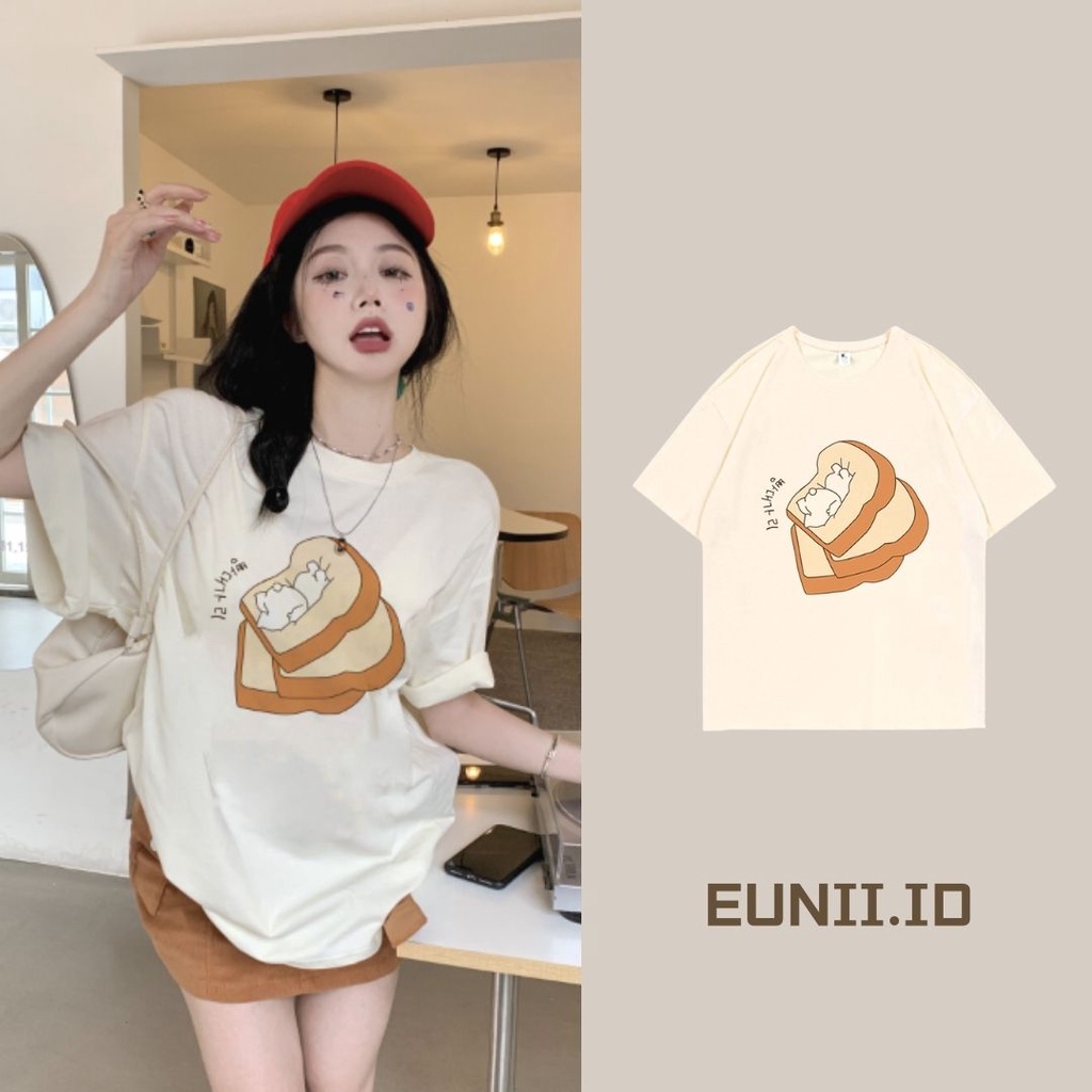 EUNII T-shirt Lengan Pendek Cartoon  Korean Style/Kaos Atasan Wanita/Baju Kaus Oversize Wanita