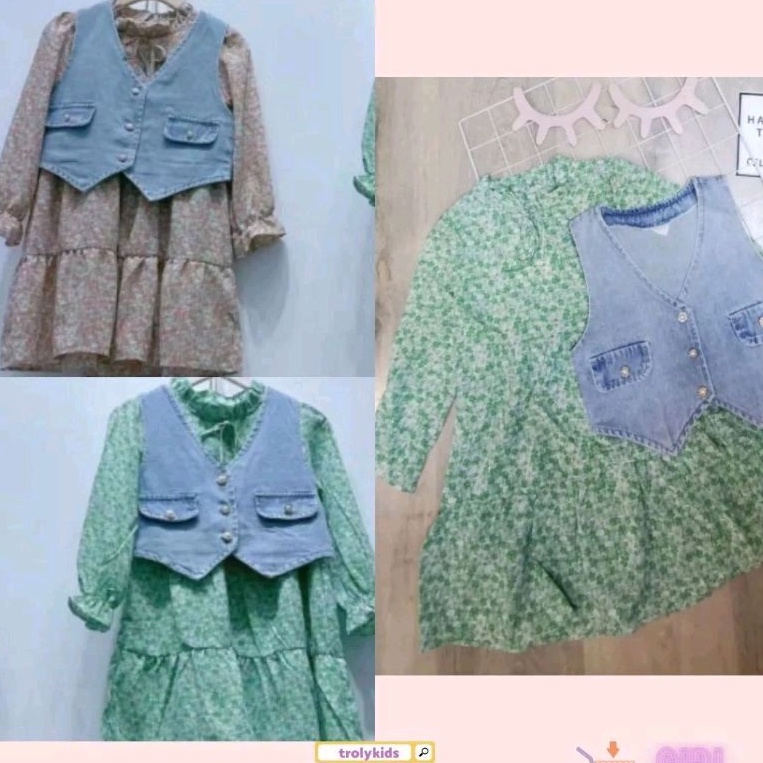 ADPI092 - Dres Bunga Rompi Jeans Anak Perempuan Import
