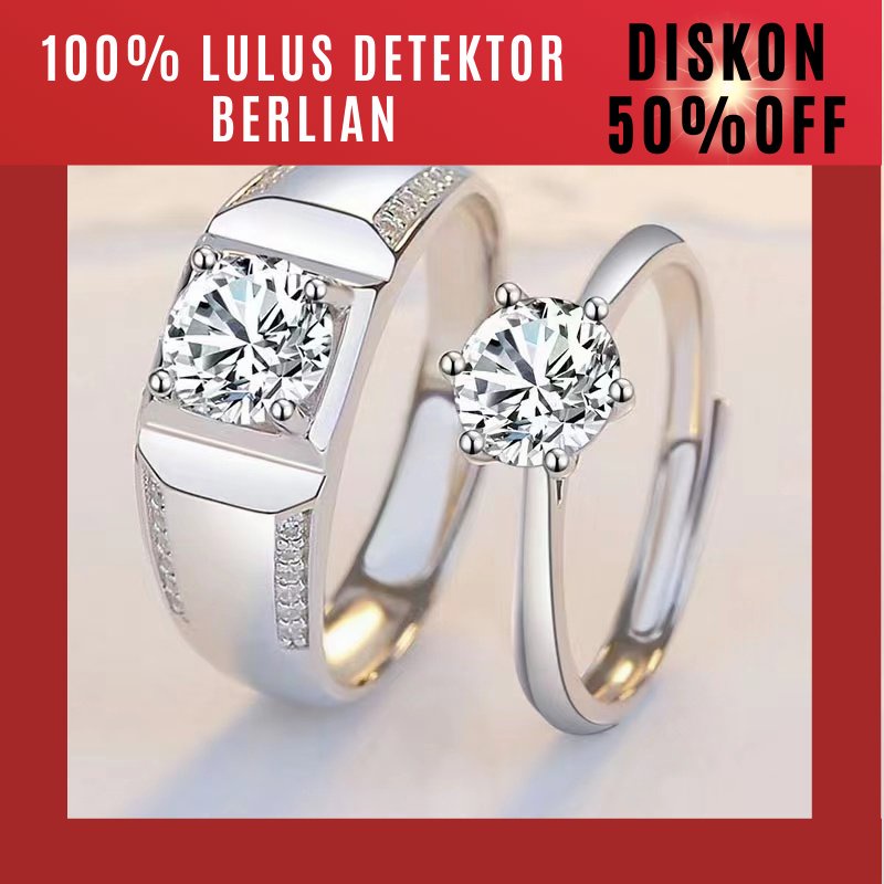 【 100% asli moissanite, bisa jual kembali toko emas lain】Queen Jewel Cincin Pertunangan Pria 1 Ct Mo