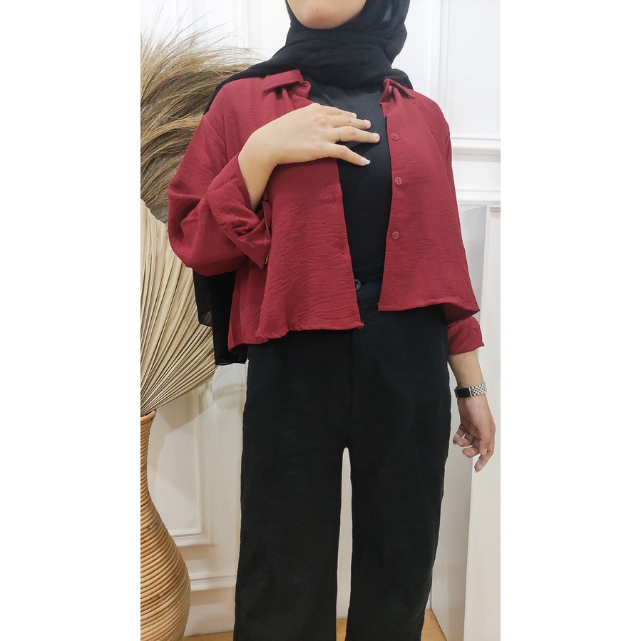 Tq88indonesia Fashion Baju Kemeja Cop Wanita Terbaru /  HANIN OVERSIZE CRINKLE CROP / Busana Casual Cewek / Ootd Kasual