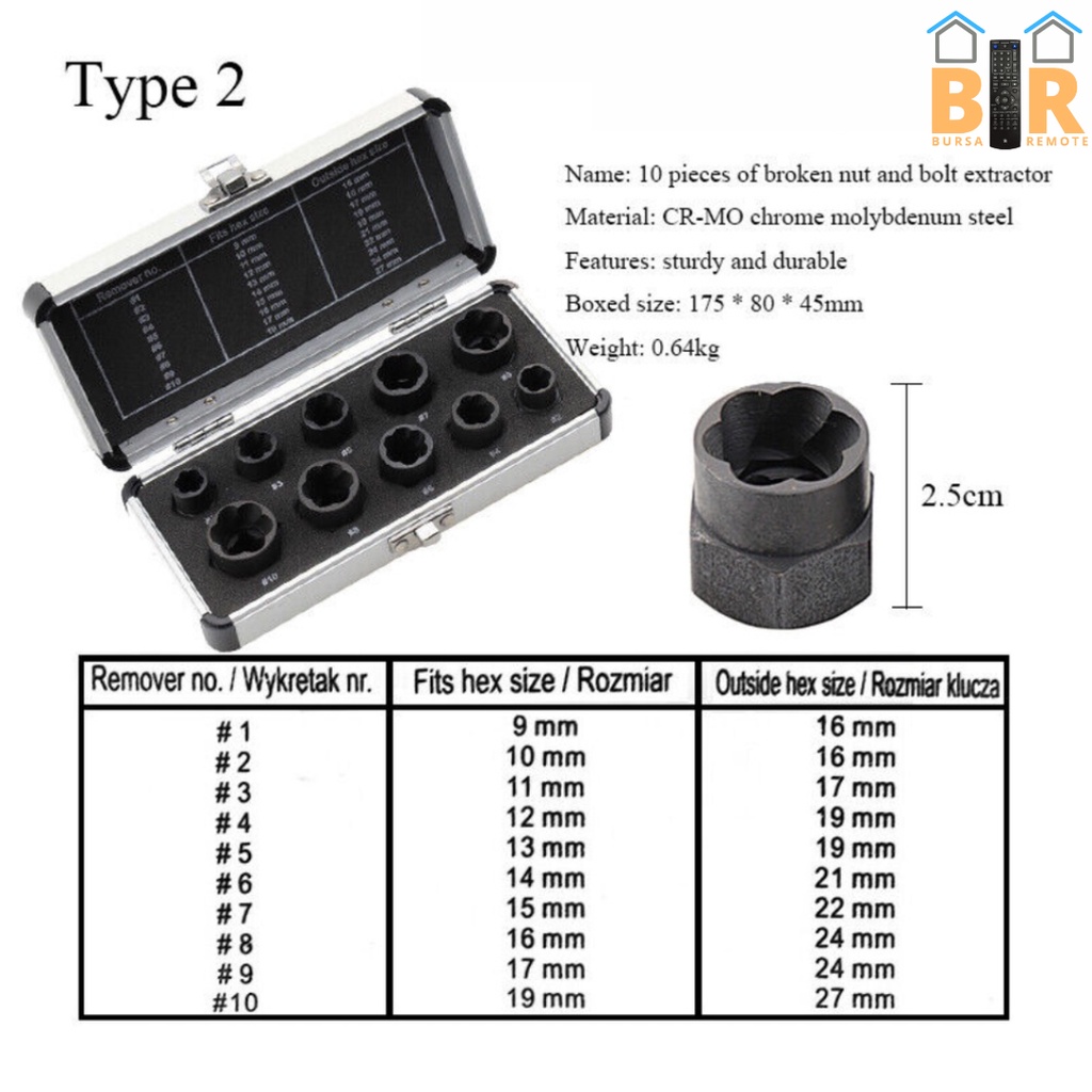 Mata Kunci Sock Impact Bolt Nut Remover Socket Extension Set 10 Pcs