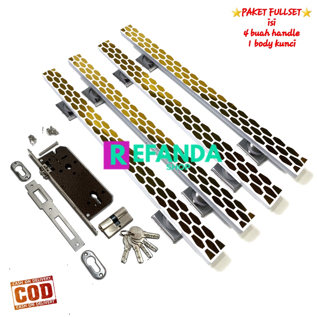 paket 2set handle gagang tarikan pintu fullset body kunci untuk pintu depan model kupu tarung
