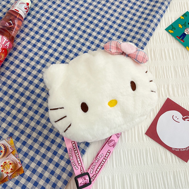 （COD)Tas selempang Hallo Kitty Sling Bag Fashion Motif Kartun Karakter Hewan Anak &amp; Dewasa warna putih