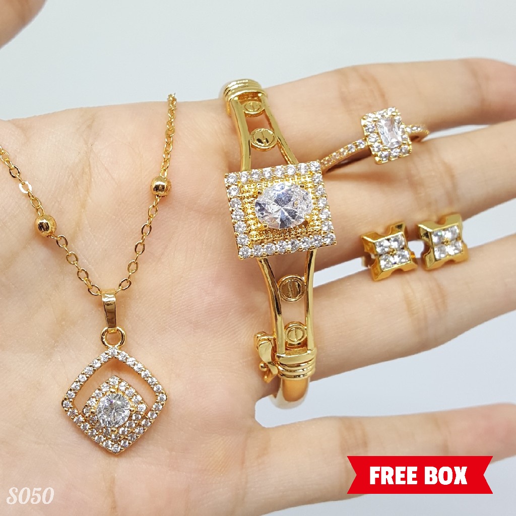 PGX Set Perhiasan Xuping Cincin Gelang Kalung Anting Lapis Emas - S050