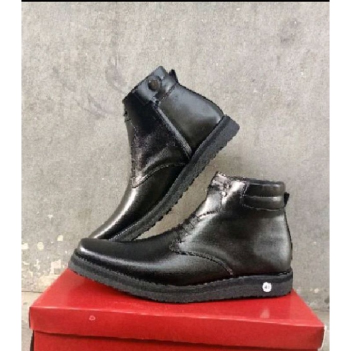 Sepatu pdh  pria kulit asli resleting sol tebal datar rata radial pendek polri tni satpam security kerja kantor original 100% sapi bandung size 39 40 41 42 43 44 45