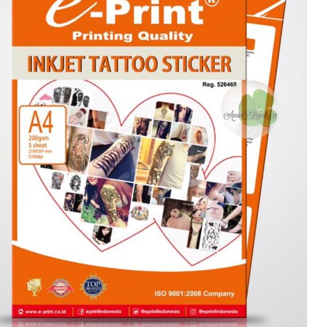 

E-print inkjet tattoo sticker 200 gsm/5 lbr kertas buat tatto sendiri