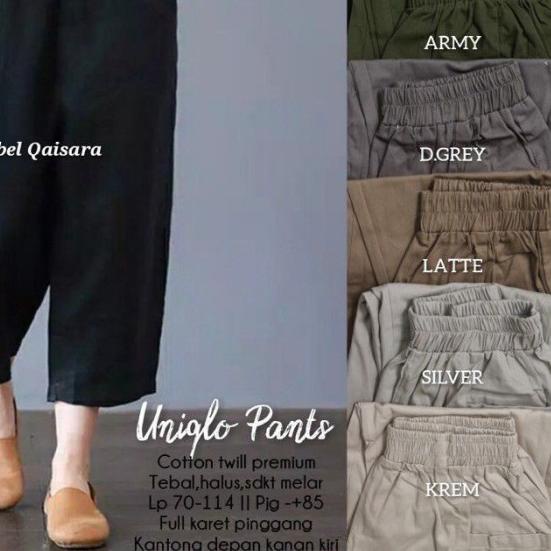 QAISARA UNIQLO PANTS CELANA JUMBO BAHAN KATUN TWILL HQ MELAR / PREMIUM - Hitam