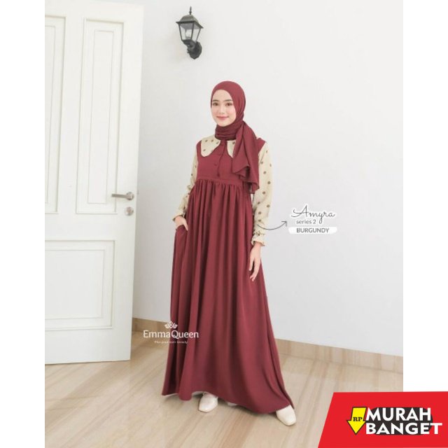 model gamis kombinasi polos terbaru 2022 Emmaqueen Amyra Dress Korean Style Gamis muslim Syari busui