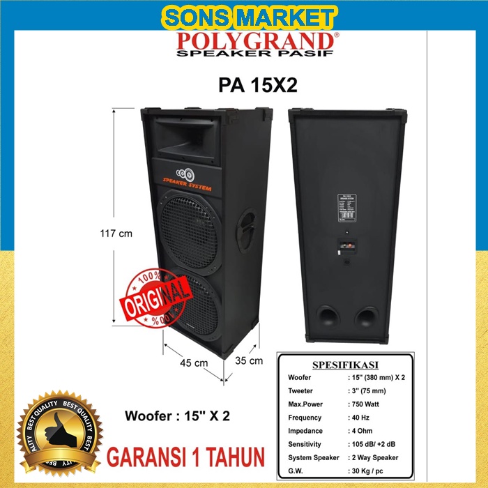 SPEAKER PASIF PA 15x2 POLYGRAND 15 Inch PA15x2 DOUBEL SPEAKER 15inch 15in 15" suara empuk