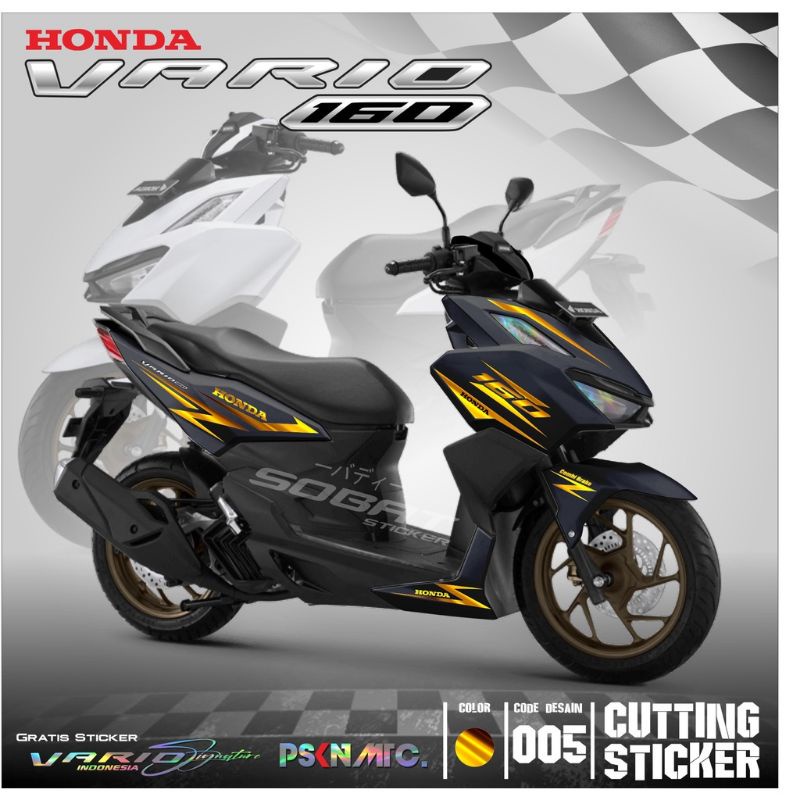 Cutting Sticker Honda new vario 160 2022 Sporty body hitam Sticker gold