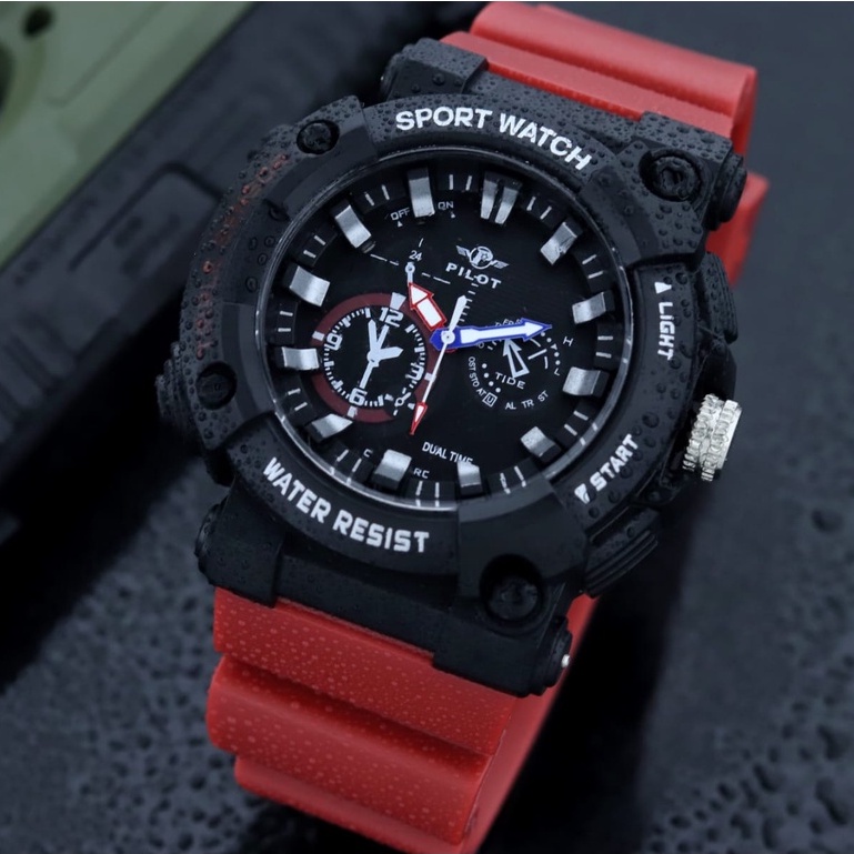 Jam tangan Sport Pria PILOT ORIGINAL P9000 Strap Karet Anti Air