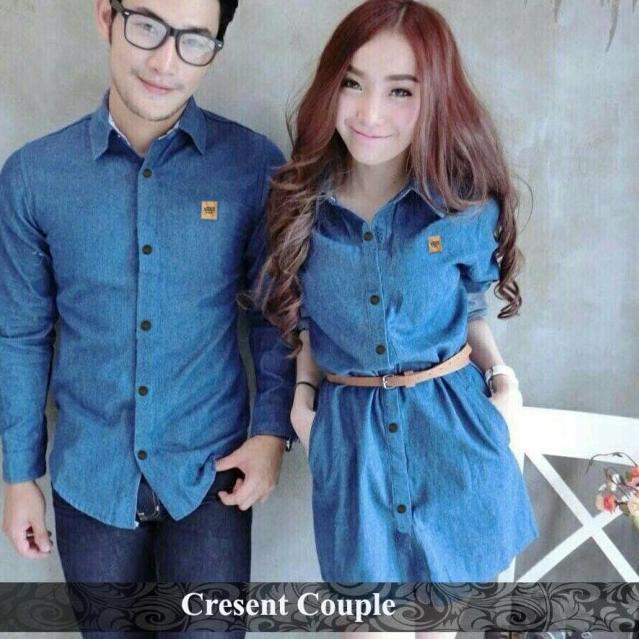 BAHAN DISTRO (FREE BELT) KEMEJA DRESS COUPLE MURAH BAJU KAPEL DENIM