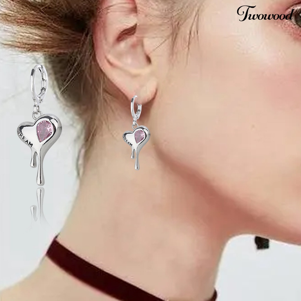 1 Pc Anting Juntai Bentuk Hati Tidak Teratur Bahan Cubic Zirconia Gaya Hip Hop Untuk Wanita