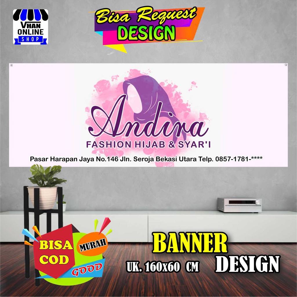 Spanduk Banner Toko Baju, Fashion Syar'i, Olshop, Keren Simple