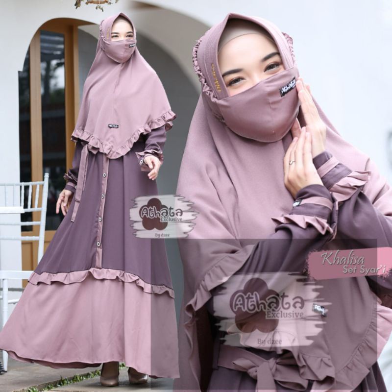 GAMIS SET SYAR'I + MASKER/ SET SYAR'I KHALISA DRESS MATT ITYCREPE LD 105