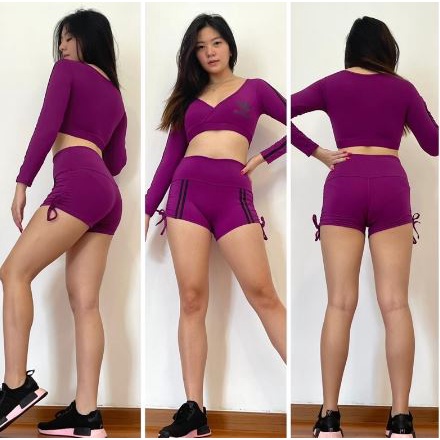 Promo Setelan senam aerobik zumba yoga gym fitness model Bra lengan panjang Ads-Shorpant Serut