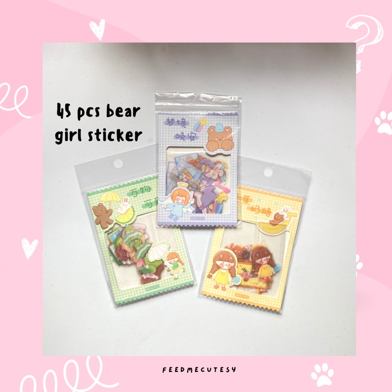 

45pcs bear girl sticker | Feedmecutesy | atk alat tulis sticker lucu anak import