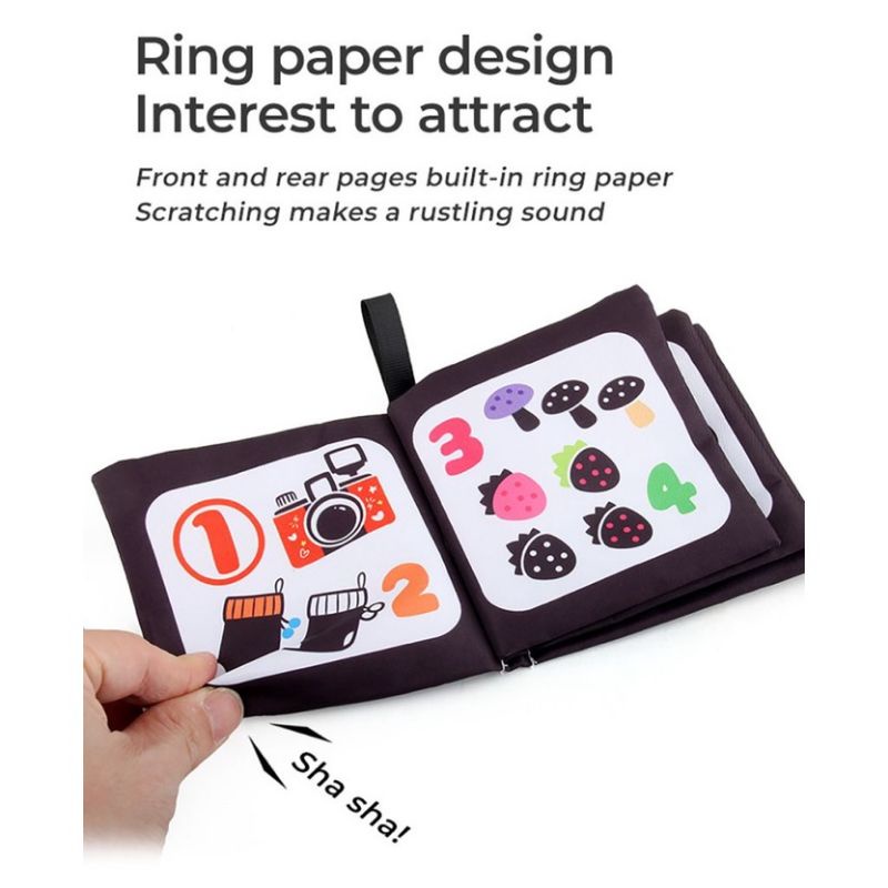 Buku Kain Bayi Ukuran Kecil Hitam Putih dengan Warna Kontras Baby Soft Cloth Book Black White Kado Bayi Buku Bantal Kerincingan Quiet Busy Soft Book High Contras Book Buku Newborn Kontras Bayi Newborn Lembut