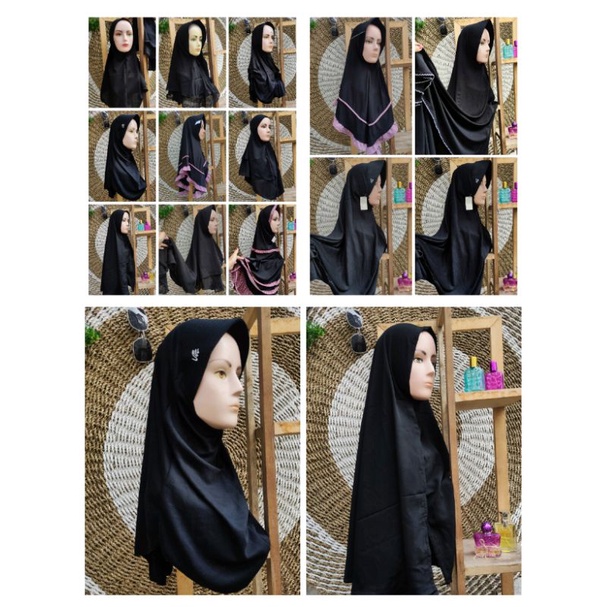 Aneka jilbab Segi empat S4 hijab Hitam polos dan motif