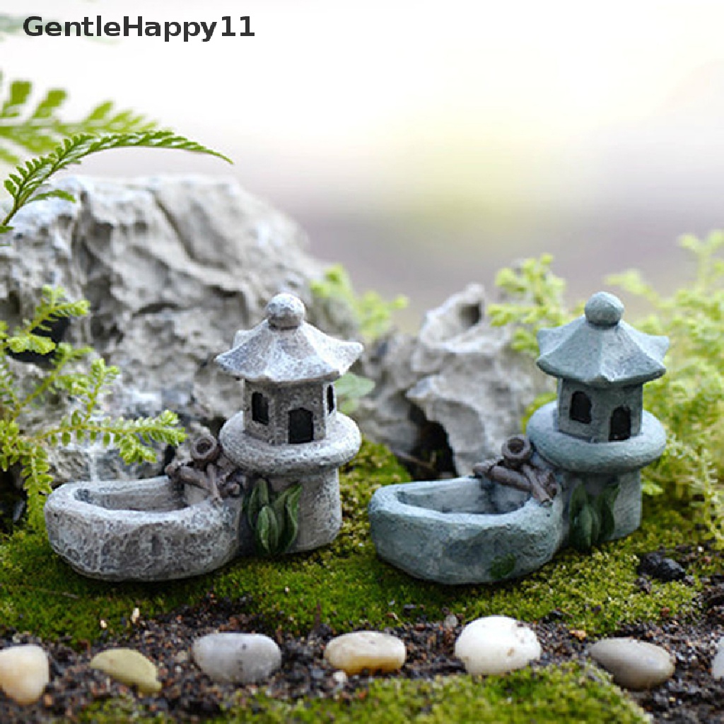 Gentlehappy mini retro Pond Tower Kerajinan Resin Peri Dekorasi Taman Patung Mainan DIY Miniatur terrarium Micro Landscape Rumah Ornamen id
