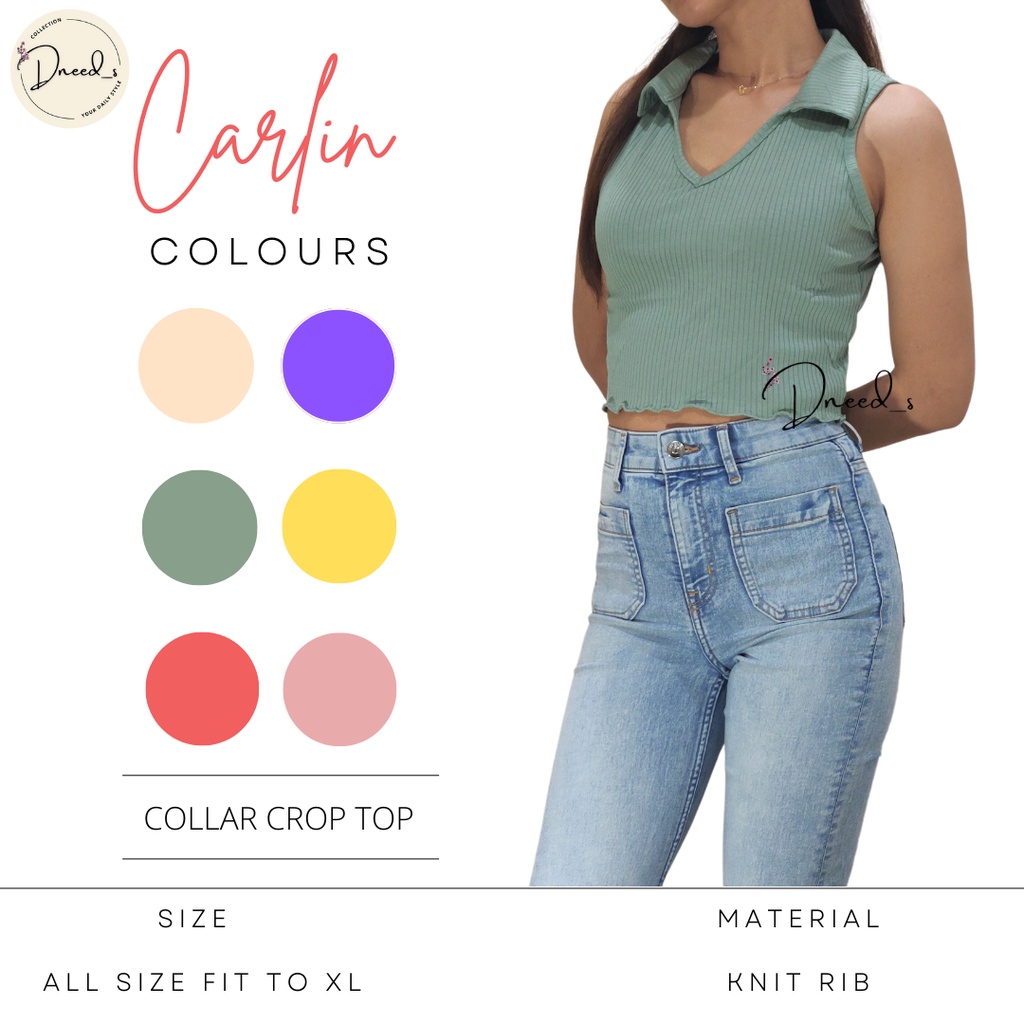 Dneeds - Carlin Baju Crop Top Collar - Atasan Wanita Crop Tee Korean Fashion Style Grosir